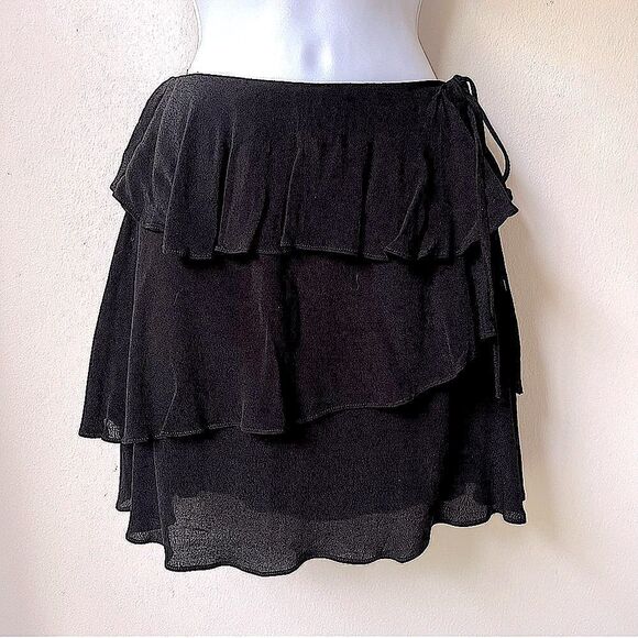 Gianni Bini Women's black tiered miniskirt Layer free-flowing ties-xs/small NWT - Picture 12 of 15